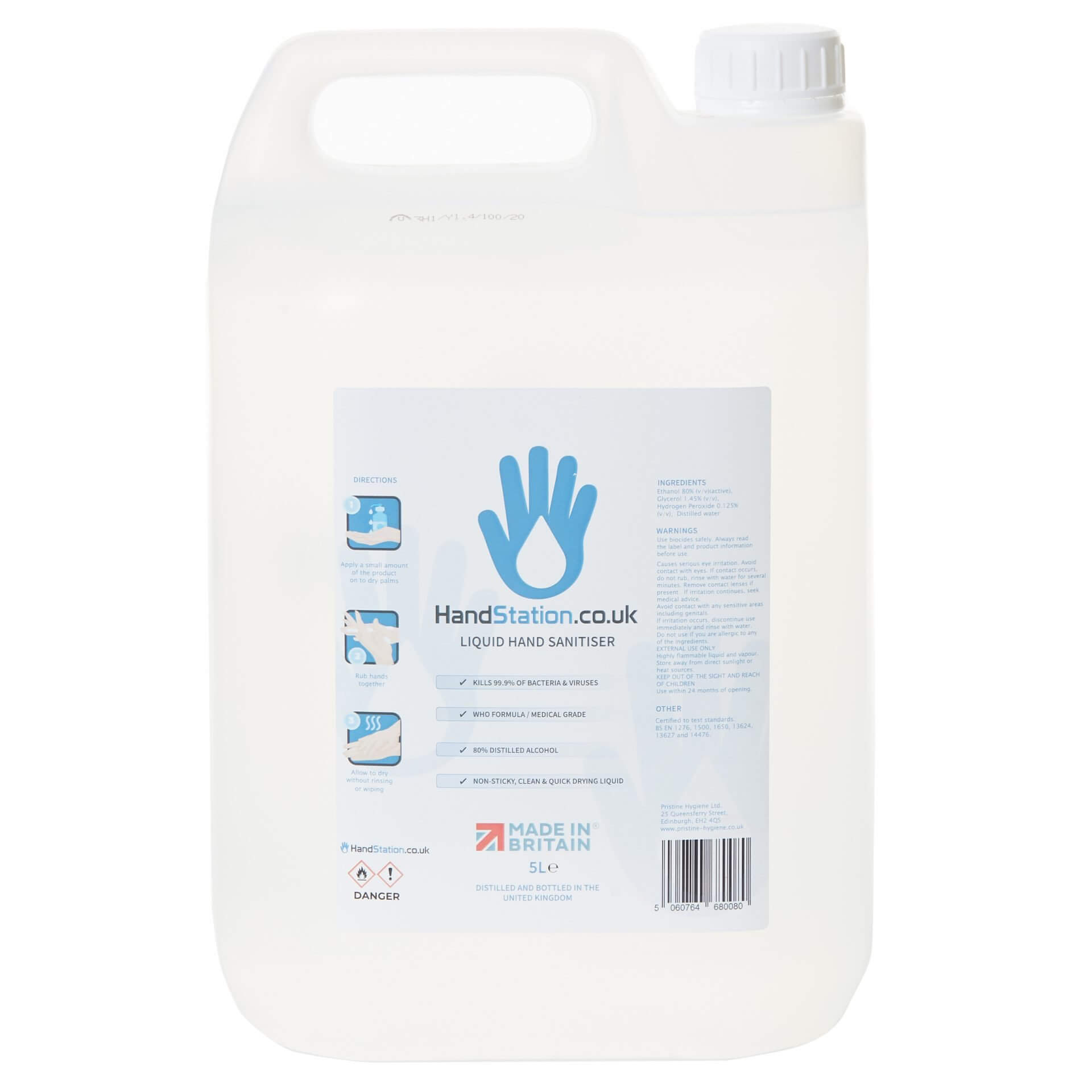 4x 5L Hand Sanitiser 80% Alcohol Liquid Spray Dispenser Refill (20 Litre Bulk Deal)