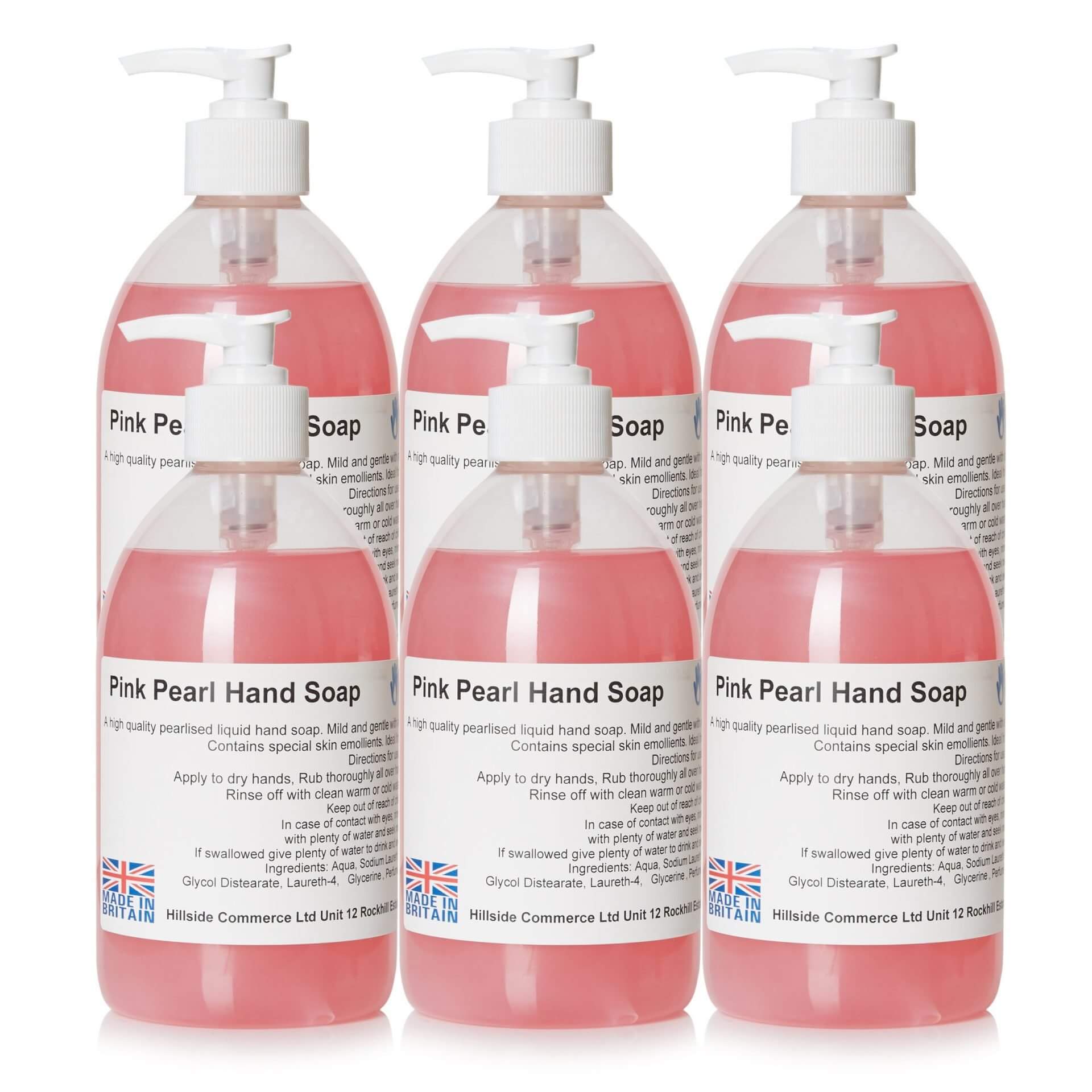 Pink Pearl Liquid Hand Soap 500ml Pump Top Bottles x6